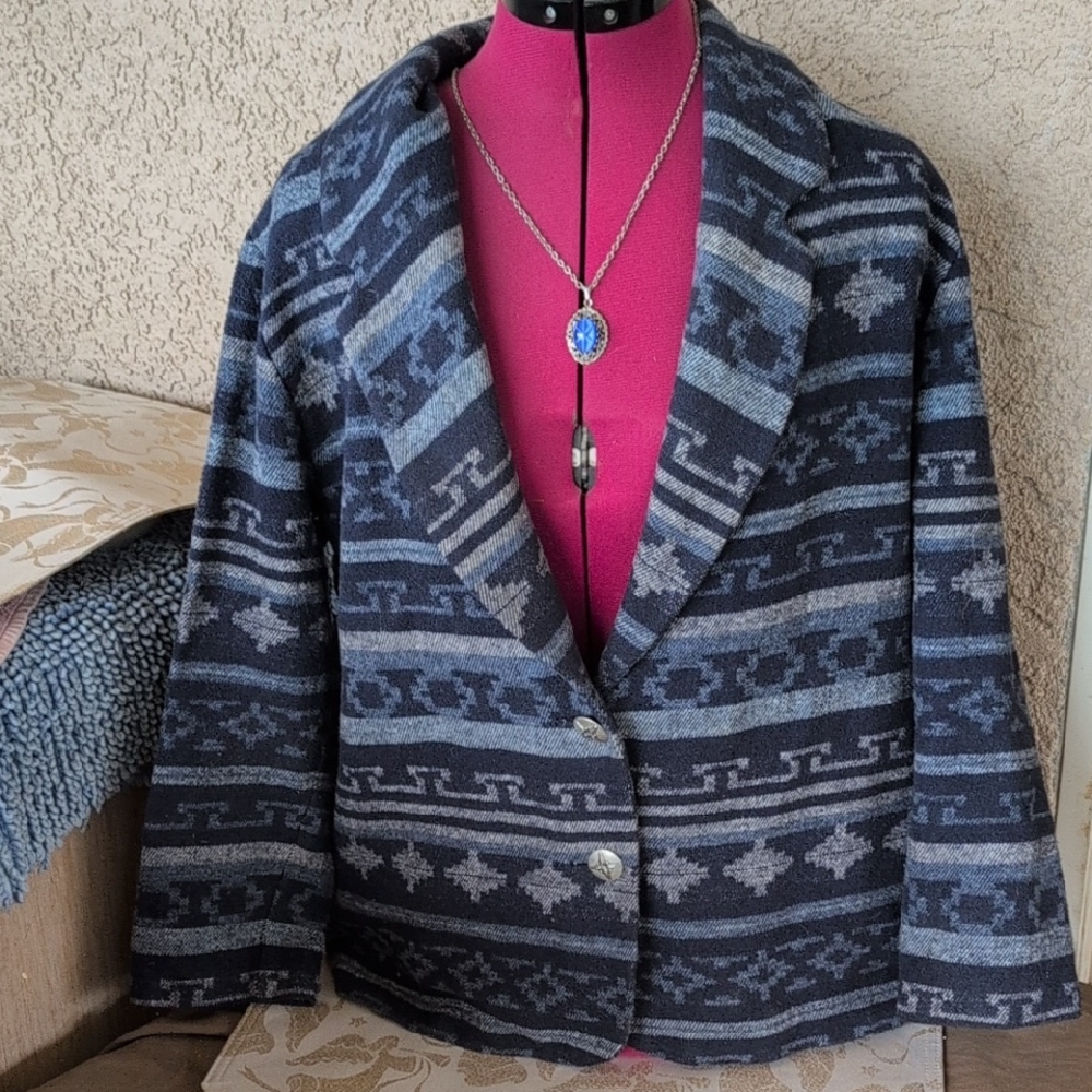 Vintage WillowRidge Southwestern  Blue Blazer sz M Medium